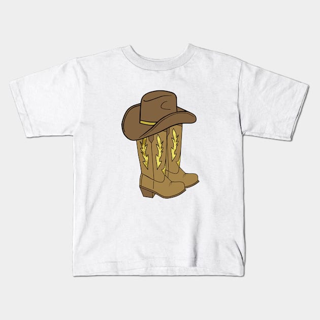 COWGIRL Western Cowboy Boots Brown Gold - Rodeo Art Kids T-Shirt by SartorisArt1